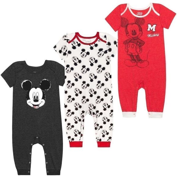 DISNEY MICKEY INFANT Super Soft Hacci Knit Romper 3-pack Set - Picture 8 of 8